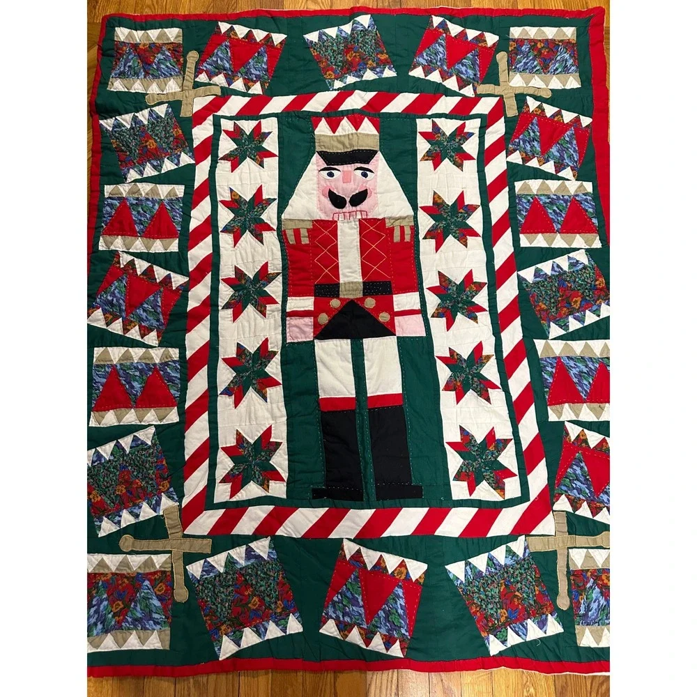 American Pacific Christmas Nutcracker Quilt Holiday Throw Blanket Wall Hanging
